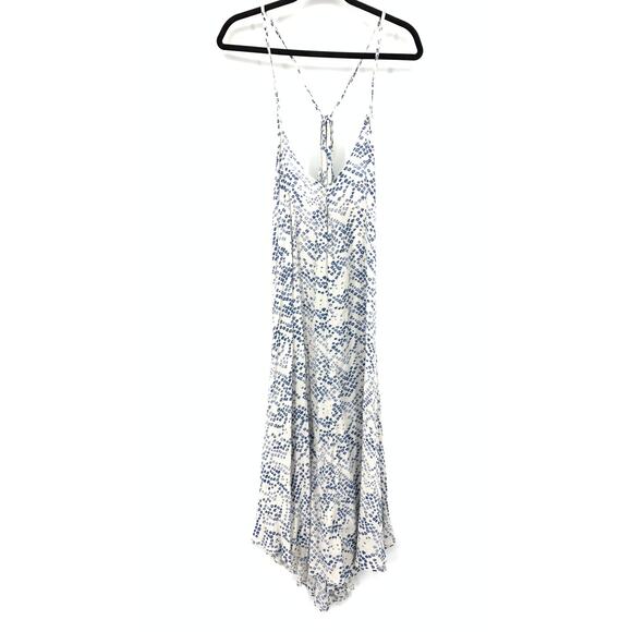 Lovestitch High Low Midi Dress Womens Size Large Blue White Print Racerback NEW - Picture 1 of 7